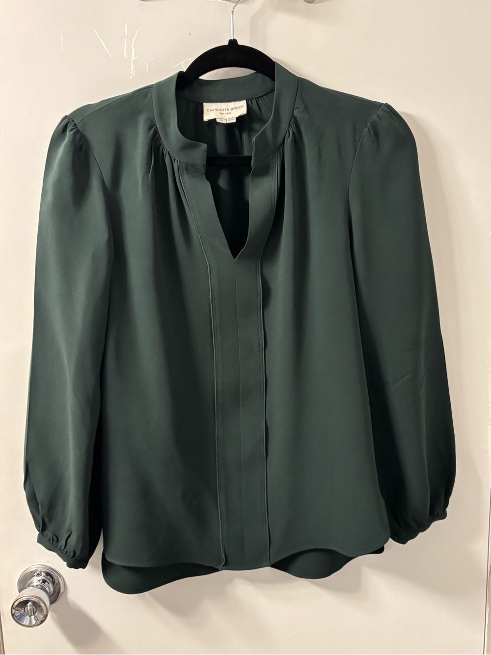 Charlotte Brody Forest Green Long-Sleeve Blouse, Size Small